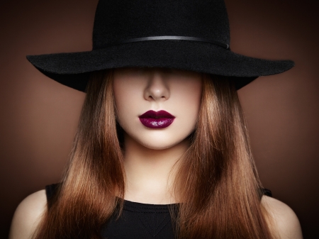 Beauty - hat, black, lips, purple, woman, model, girl, oleg gekman