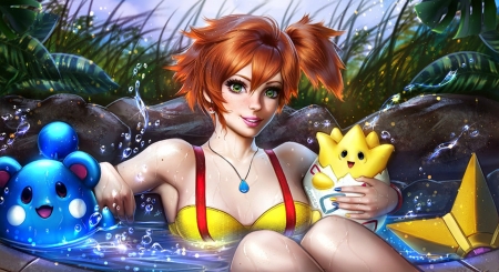 Misty Pokemon - game, water, summer, misty pokemon, girl, fantasy, redhead, ayyasap, cute, art, luminos