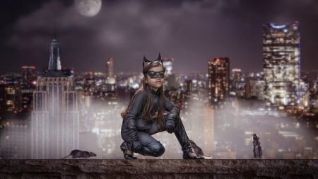 CatGirl - moon, childhood, catgirl, mouse, night, copil, child, cat, rodent, pisica, animal, mask, tara lesher, luna