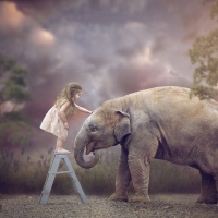 Little girl with big friend