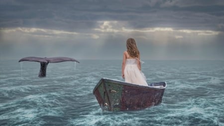 Free - whale, water, fantasy, storm, childhood, cloud, tara lesher, boat, little, girl, rain, child, summer, copil, creative, blue, sea