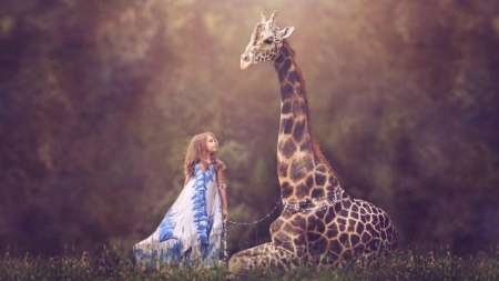 Chaines of love - girl, chain, child, copil, creative, giraffe, childhood, animal, friend