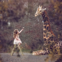 Little girl with big friend