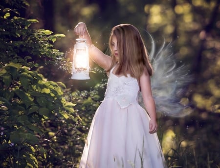 Wings of light - girl, angel, light, wings, copil, creative, lantern, tara lesher, little