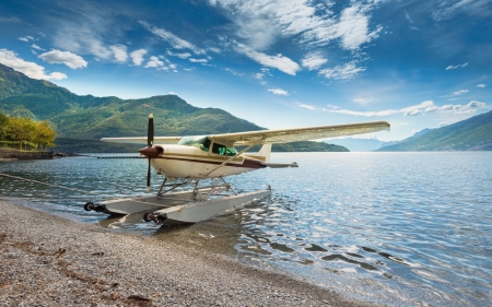 Seaplane - seaplane, mountains, sky, lake