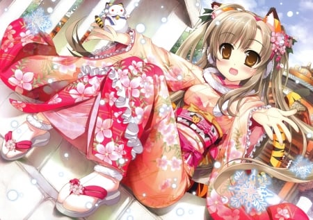 Girl - manga, anime, girl, kimono, fujima takuya, pink, bunny