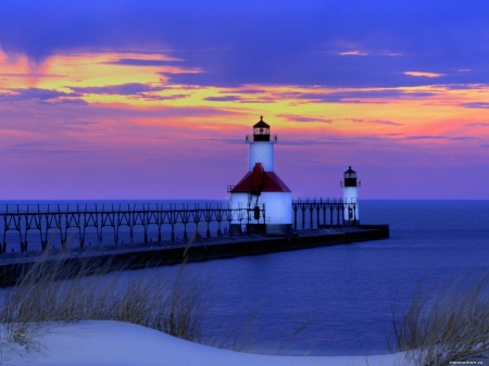 St.Joseph Lighthouse,Michigan - clouds, sea, nature, lighthouse