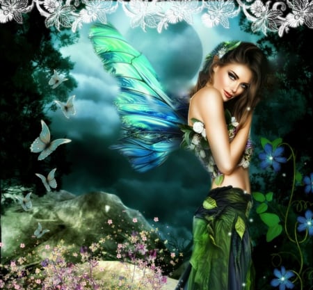 FOREST FAIRY - FOREST, WINGS, FAIRY, FEMALE, BUTTERFLIES