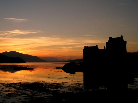 Sunset at the Old Fort - old fort, sunset, nature, sea, mountains