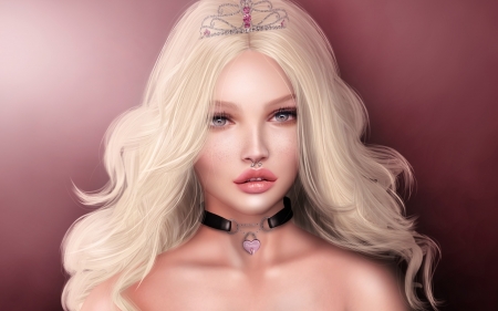 Beauty - princess, beauty, rendering, girl, tiara, frumusete, jewel, fantasy, face, pink, luminos, blonde