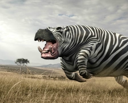 hippozebra - running, safri, hippozebra, creative, black, fantasy, white, animal, funny