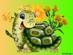 CUTE TURTLE WITH FLOWERS