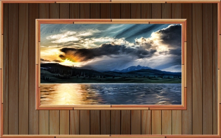 Frame - clouds, abstract, water, wood, landscape, sea, ocean, Frame, texture