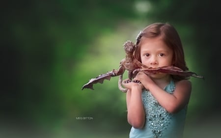 Little girl with dragon - dragon, meg bitton, girl, copil, toy, child