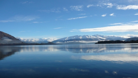 Lake wanaka,New Zealand - trees, nature, lake, mountains, wanaka, sky