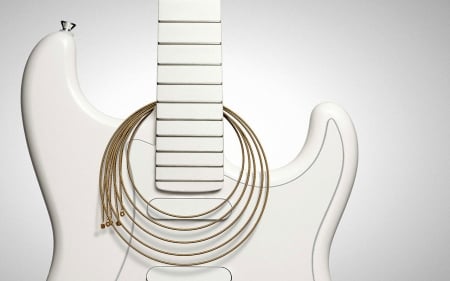 White guitar - white, guitar, golden, texture, music, instrumen