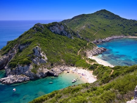 Bay of Corfu,Greece - nature, beach, ocean, mountain, bay