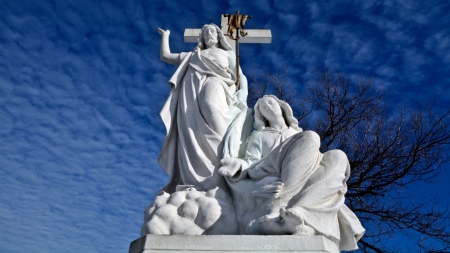 jesus on the cross - cross, mary, statue, jesus christ