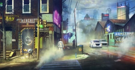 Future - street, fantasy, car, city, man, art, future