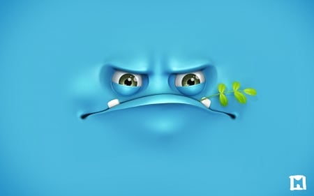 Grumpy desktop - skin, eyes, monster, grumpy, fantasy, melaamory, face, blue, luminos, mood, green, texture