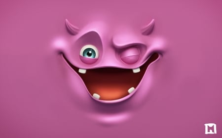 Wink desktop - mood, eye, melaamory, wink, pink, horns, monster, fantasy, face, luminos, demon