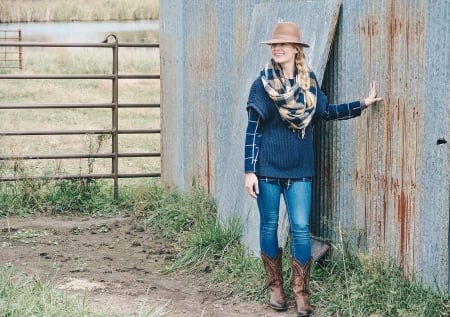 Fashion On The Ranch. . - women, fun, female, boots, hats, fashion, models, western, girls, cowgirl, style, outdoors, blondes, barn, ranch