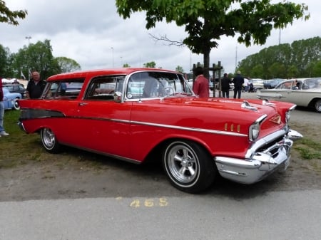 Power Meet,Nossebro, Sweden - trees, car, red, car-show, sky