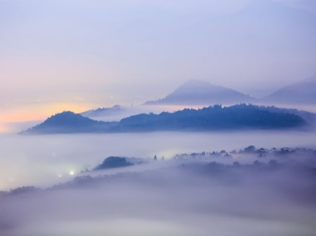 Foggy Mountains - nature, fog, mist, landscape, mountains