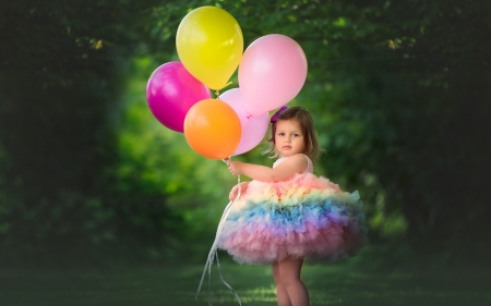 Little girl with balloons - balloon, girl, pink, copil, child, colorful, green, cute, littel