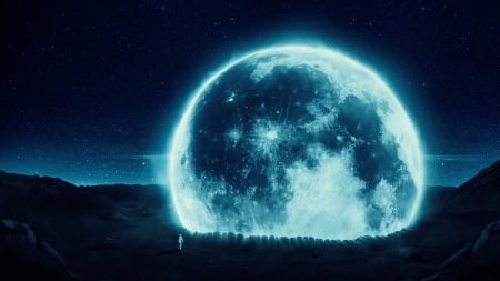 Moon - fantasy, moon, desktopography, planet, luminos, luna, blue