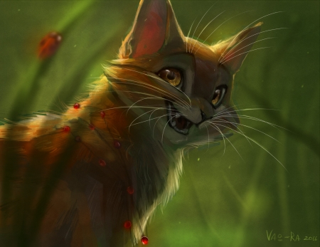 Wild cat - fantasy, pisica, green, wild, vao-ra, luminos, cat