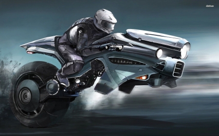 sci-fi robot on bike - helmet, sci-fi, bike, robot