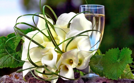 Flowers and Wine - white, love, flowers, wine