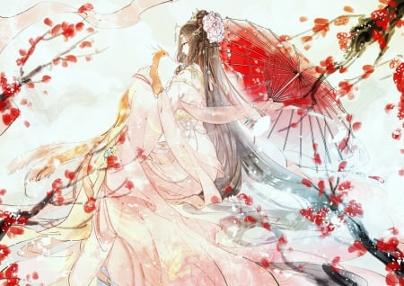 Miracle Nikki - anime, sakura, girl, spring, flower, pink, miemia, miracle nikki, manga, white, red, art, asian