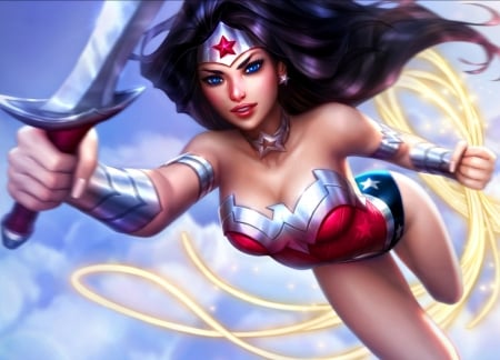 Wonder Woman - sword, fantasy, michellehoefener, comics, wonder woman, luminos, frumusete