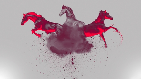 Horses - red, creative, horse, animal, fantasy, trio, abstract