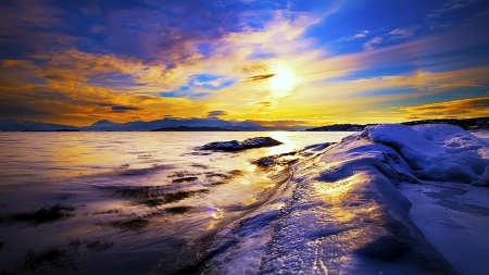 Stunning Morning at the Coast - runrise, clouds, nature, coast, beach, sea, morning, reflection