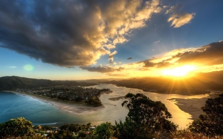 Coastal Sunset - clouds, sunset, nature, coast, ocean, reflection, sky