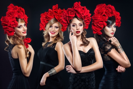 Amadeus Electric Quartet - singer, girl, flower, black, wreath, amadeus electric quartet, red, woman, artist