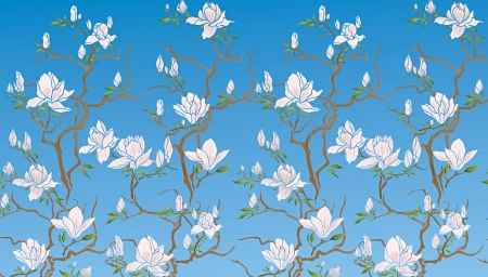 Magnolias - white, paper, flower, pattern, spring, texture, blue