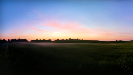 Sunset Panorama - sky, field, ranch, sunset, country, rural