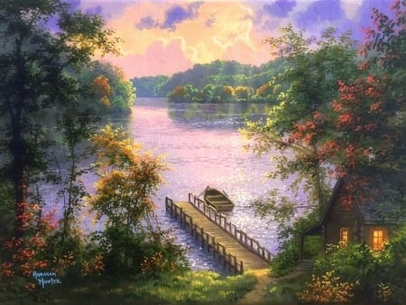 River of Inspiration - attractions in dreams, boats, summer, nature, love four seasons, tennessee river, paintings, rivers, bridges, getaways