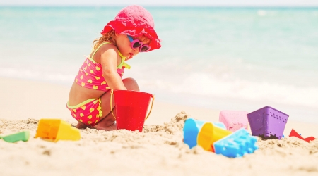 Little girl playing on the beach - summer, beach, girl, sea, copil, sand, child, little, sunglasses