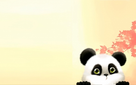 Panda - black, yellow, cub, panda, cute, eyes, card, child