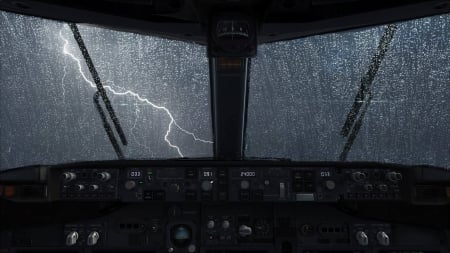 cockpit - cockpit, lightning, window, rain