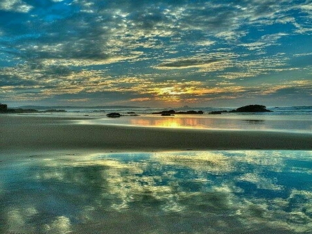 Shimmer - clouds, sunset, ocean, reflection