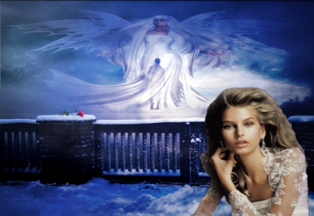 Remember Me Always. - abstract, Woman, Man, snow, Red Rose, I Love You, Angel, Remember, 3D and CG, Love, spirits