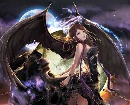 Angel - purple, girl, angel, anime, wings, jname, black, manga