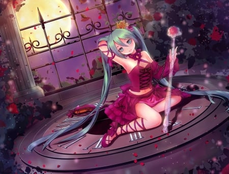 Hatsune Miku - hatsune miku, girl, pink, anime, manga, flower