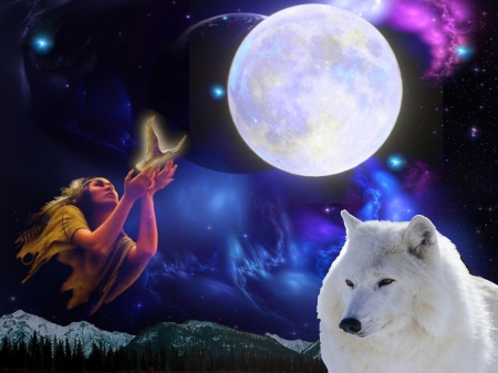 Mystic Spirits - moon, bird, wolf, dove, dogs, universe, mountains, native spirit, animals